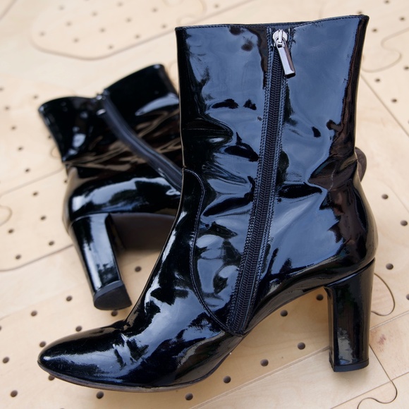 Aquatalia Rhumba Low Black Retro Patent Leather Boots Made In Italy Woman's 10 - Picture 7 of 16